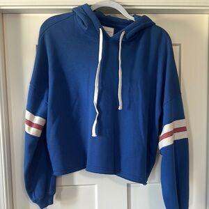 American Eagle Blue Hoodie with Striped Sleeves